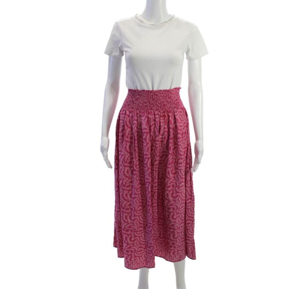 Natalie Martin Womens Peasant Maxi Skirt Pink Silk Floral Size One Size